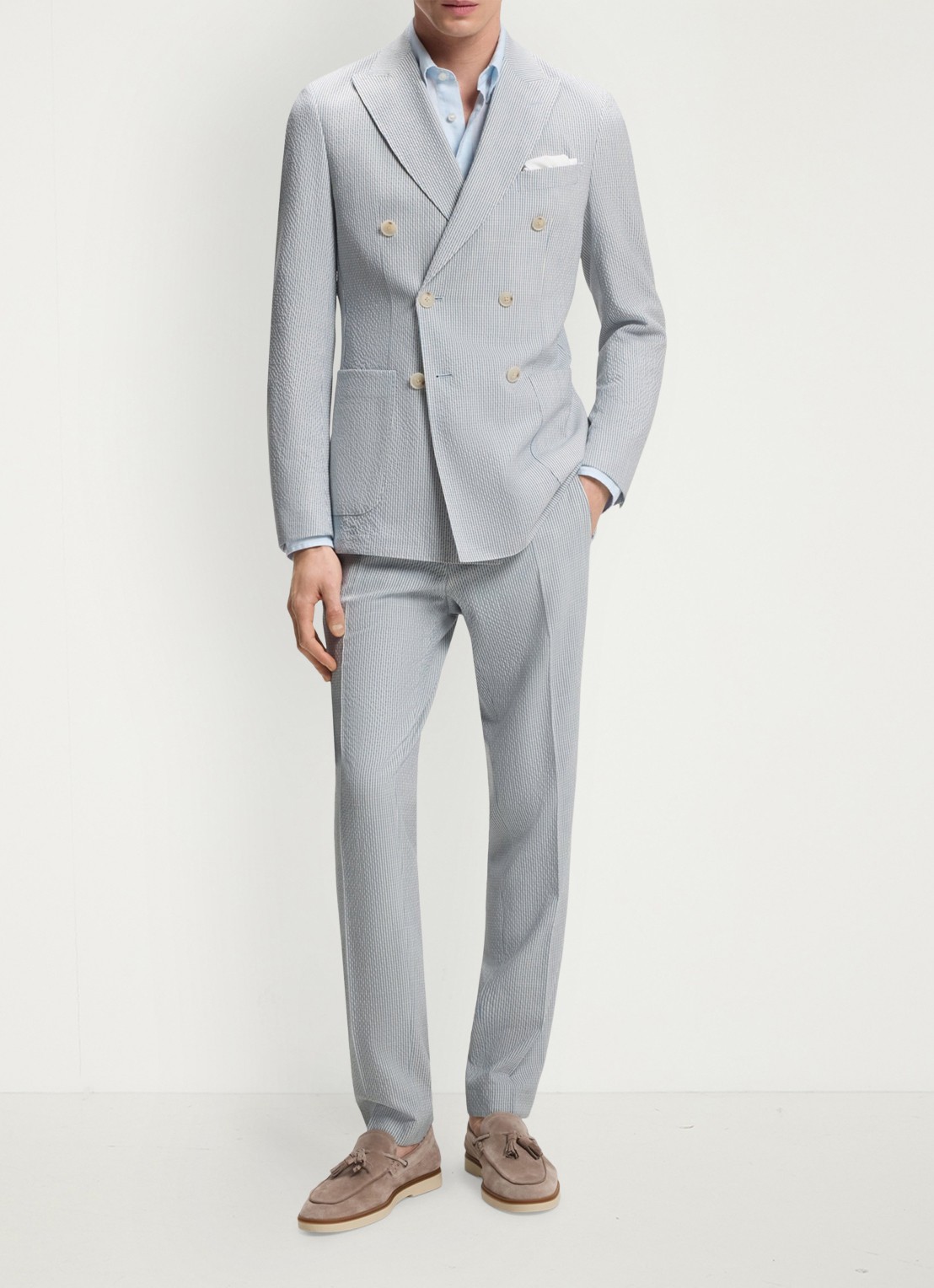 BOSS Slim fit 2-delig pak in wolblend - detail 4 lichtblauw