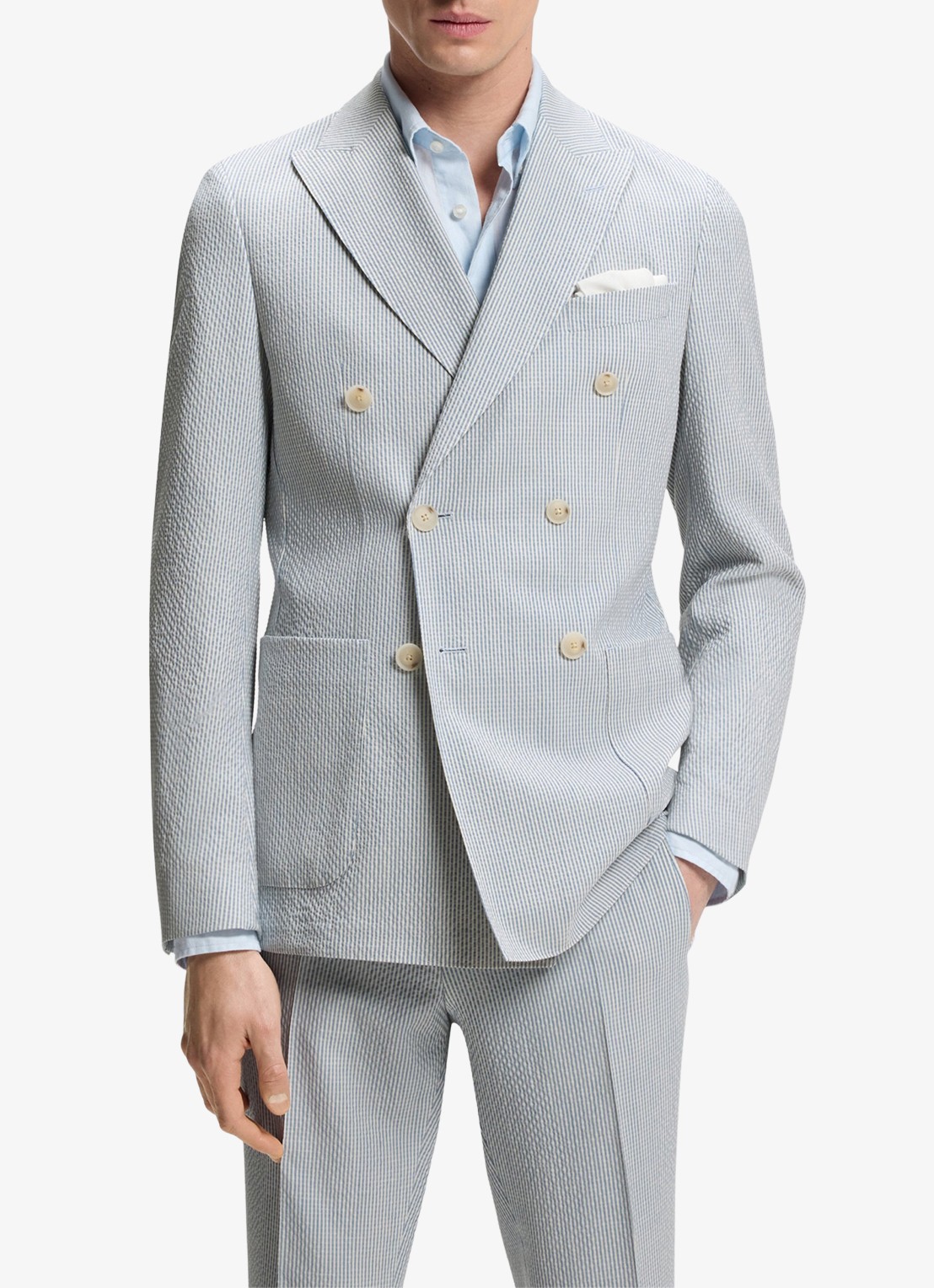 BOSS Slim fit 2-delig pak in wolblend - voorkant 3 lichtblauw