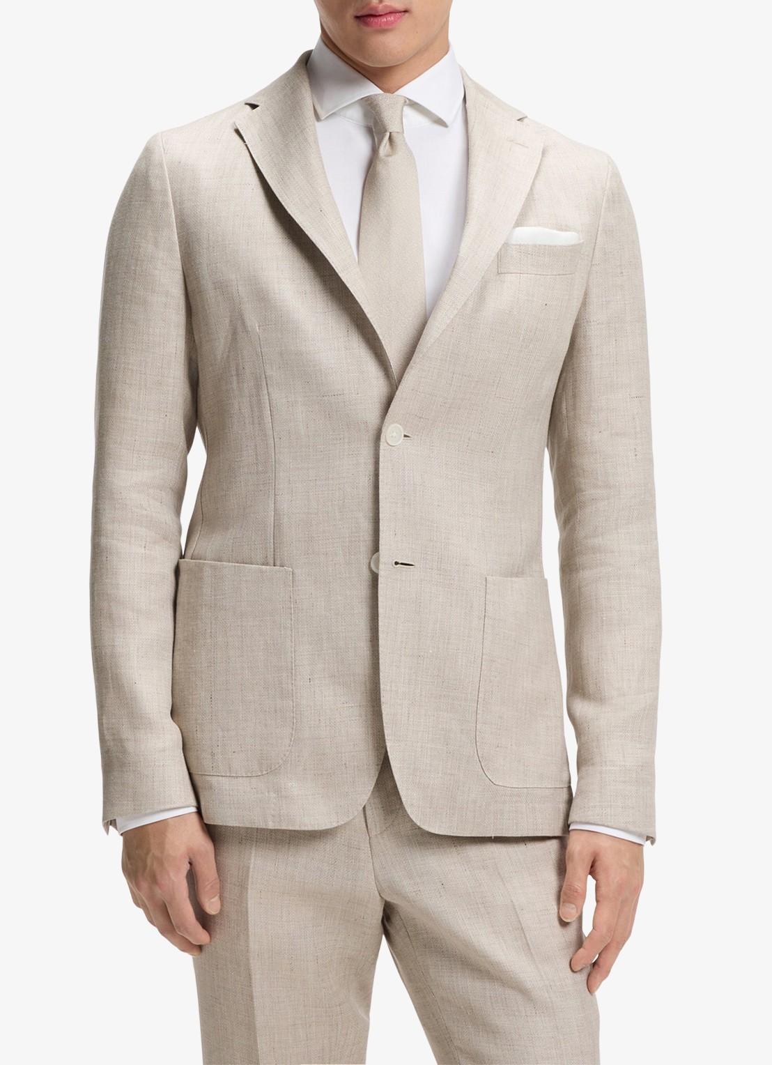 BOSS Slim-fit blazer in linnenblend met opgestikte zakken - detail 2 grijs