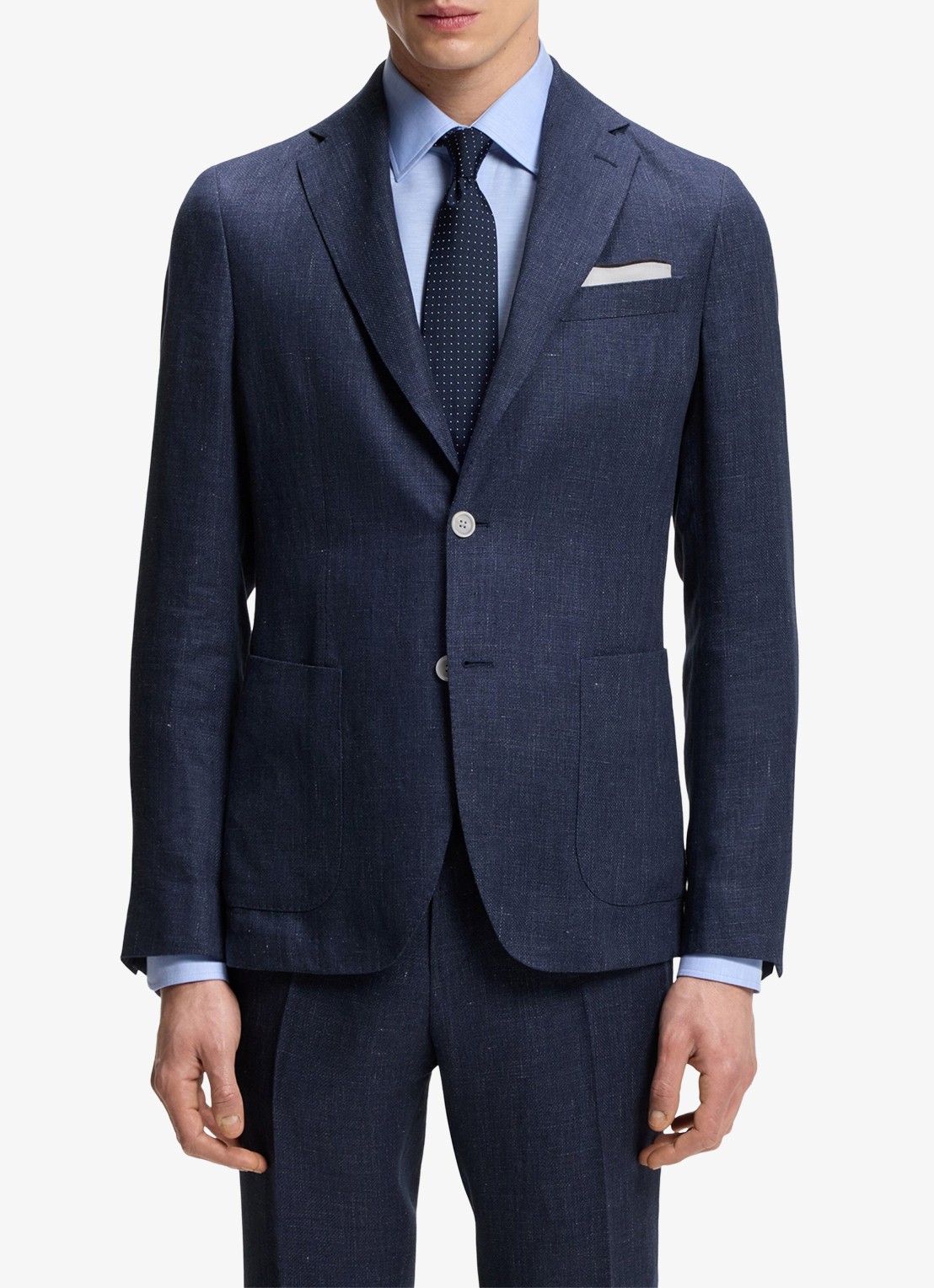 BOSS Slim-fit blazer in linnenblend met opgestikte zakken - detail 4 lichtblauw