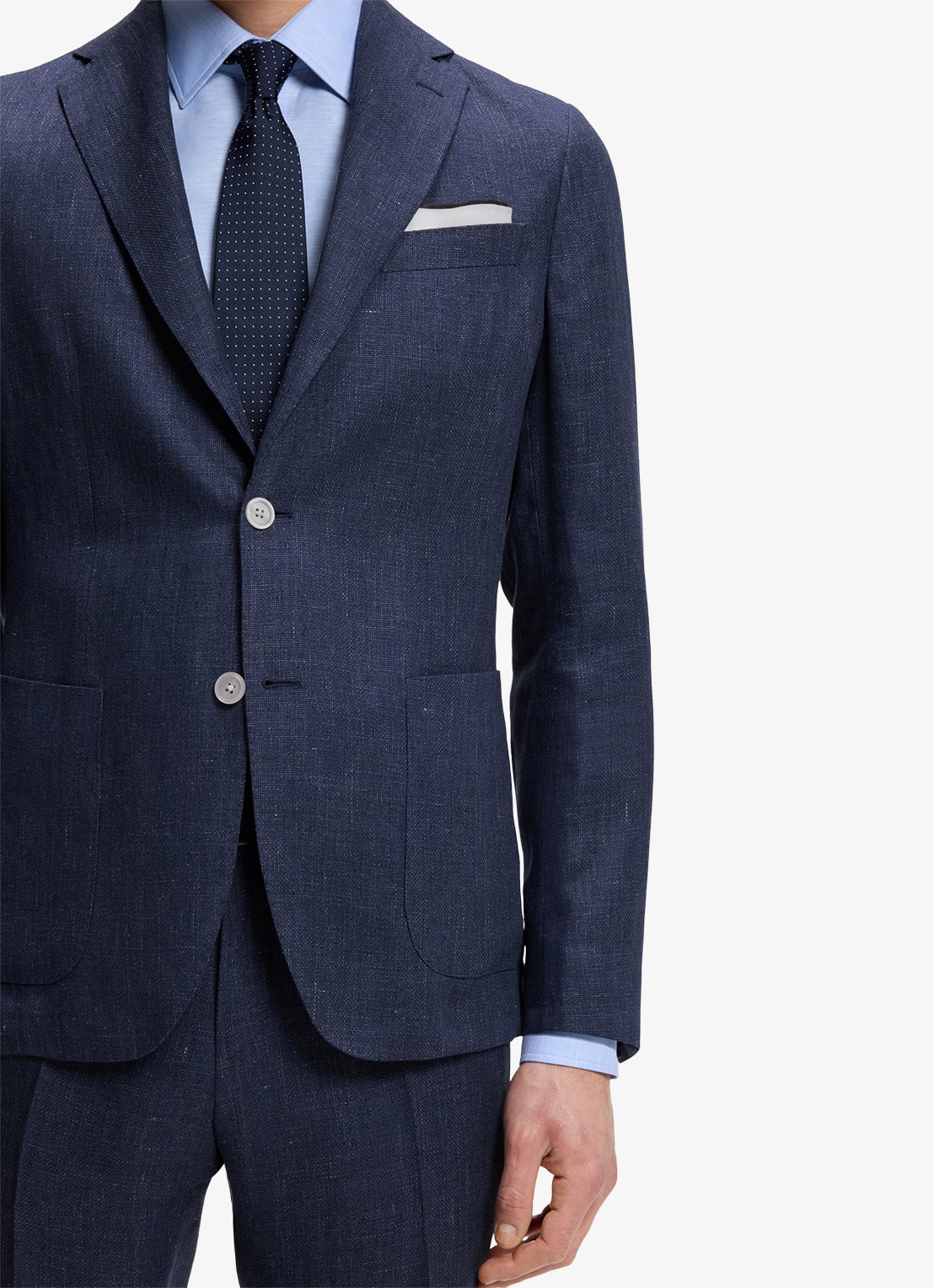 BOSS Slim-fit blazer in linnenblend met opgestikte zakken - detail 5 lichtblauw