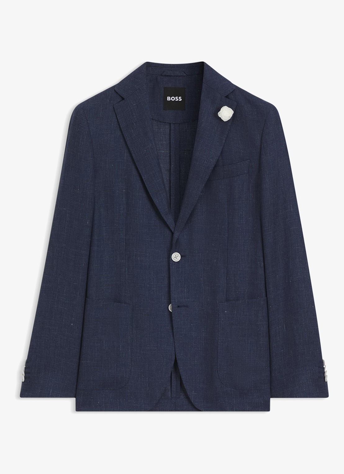 BOSS Slim-fit blazer in linnenblend met opgestikte zakken - voorkant lichtblauw