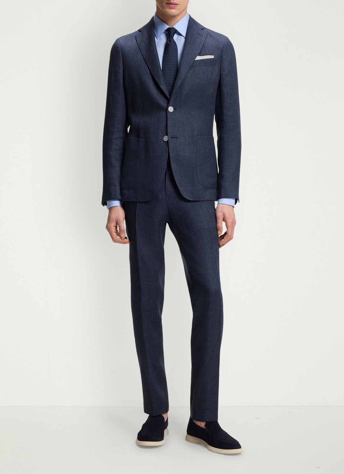 BOSS Slim-fit blazer in linnenblend met opgestikte zakken - voorkant 2 lichtblauw