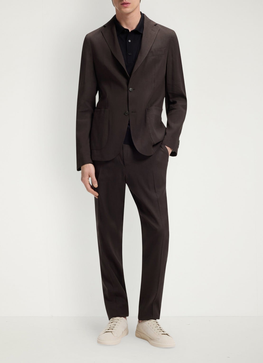 BOSS Slim fit blazer in linnenblend - voorkant 3 donkerbruin