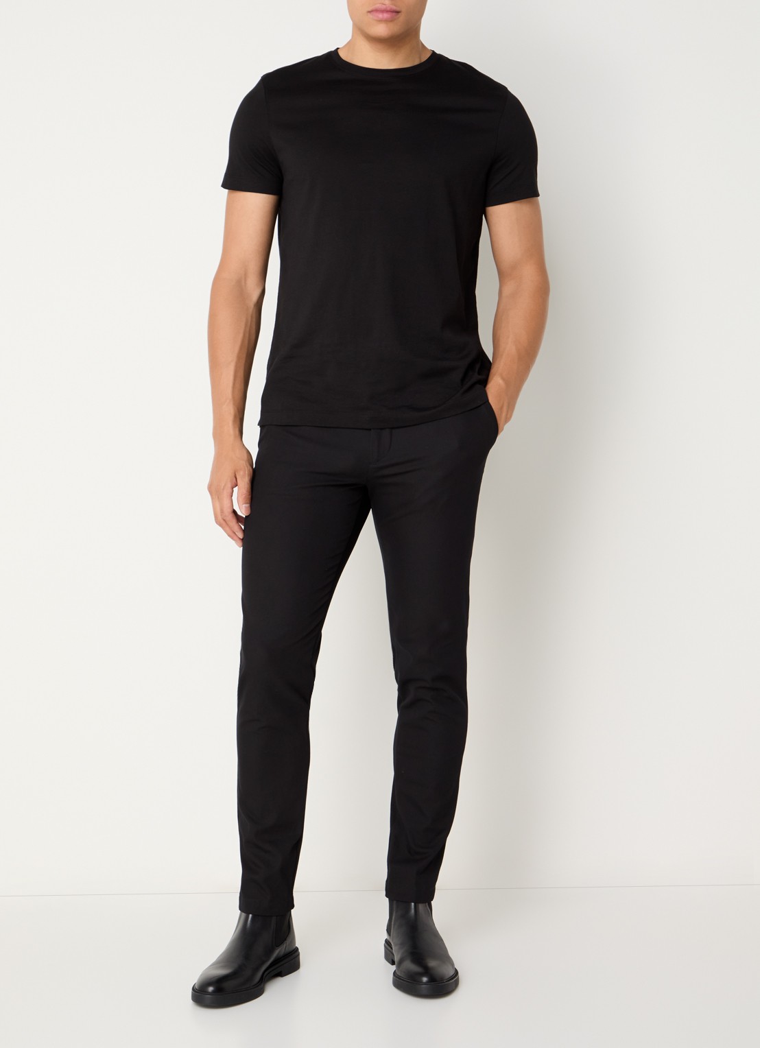 BOSS Slim-fit broek van een katoenmix met stretch - voorkant 3 black-001 / zwart