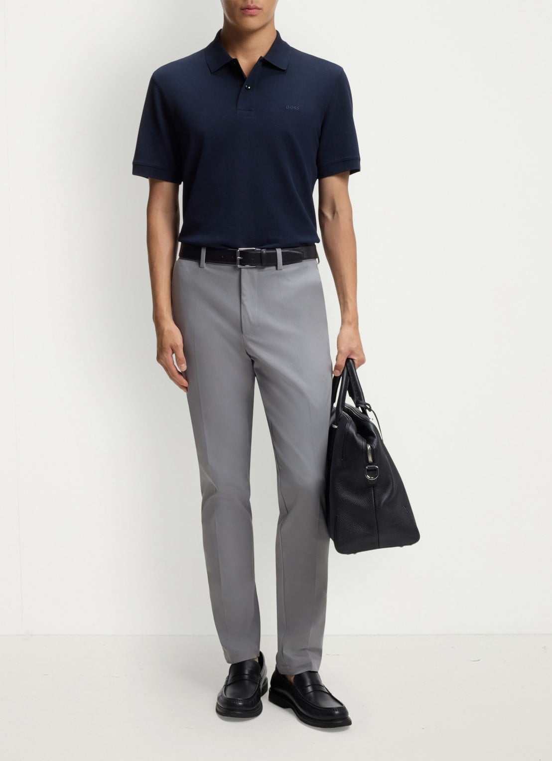 BOSS Slim-fit broek van een katoenmix met stretch - voorkant 2 silver-047 / zilver