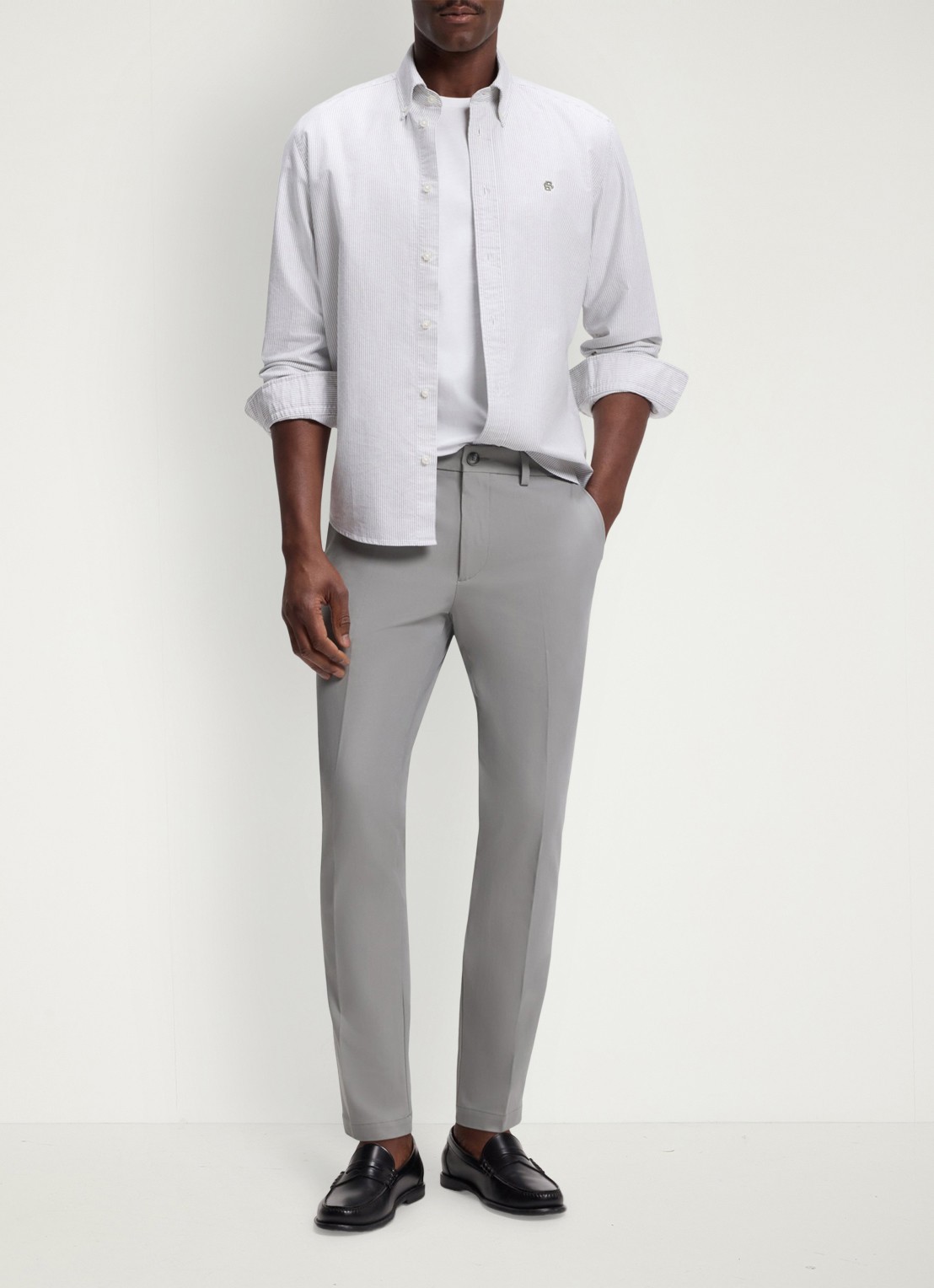 BOSS Slim-fit broek van een katoenmix met stretch - voorkant 5 open grey-079 / grijs