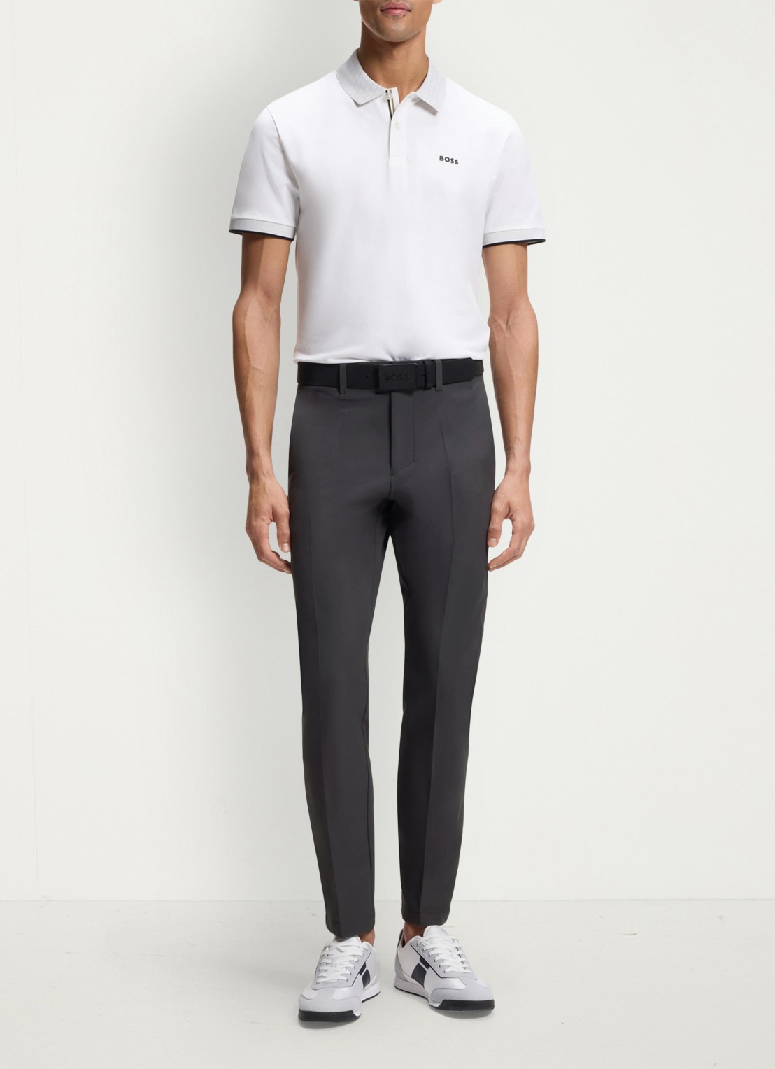 BOSS Slim-fit broek van waterafstotend stretchmateriaal - voorkant 6 dark grey-027 / grijs