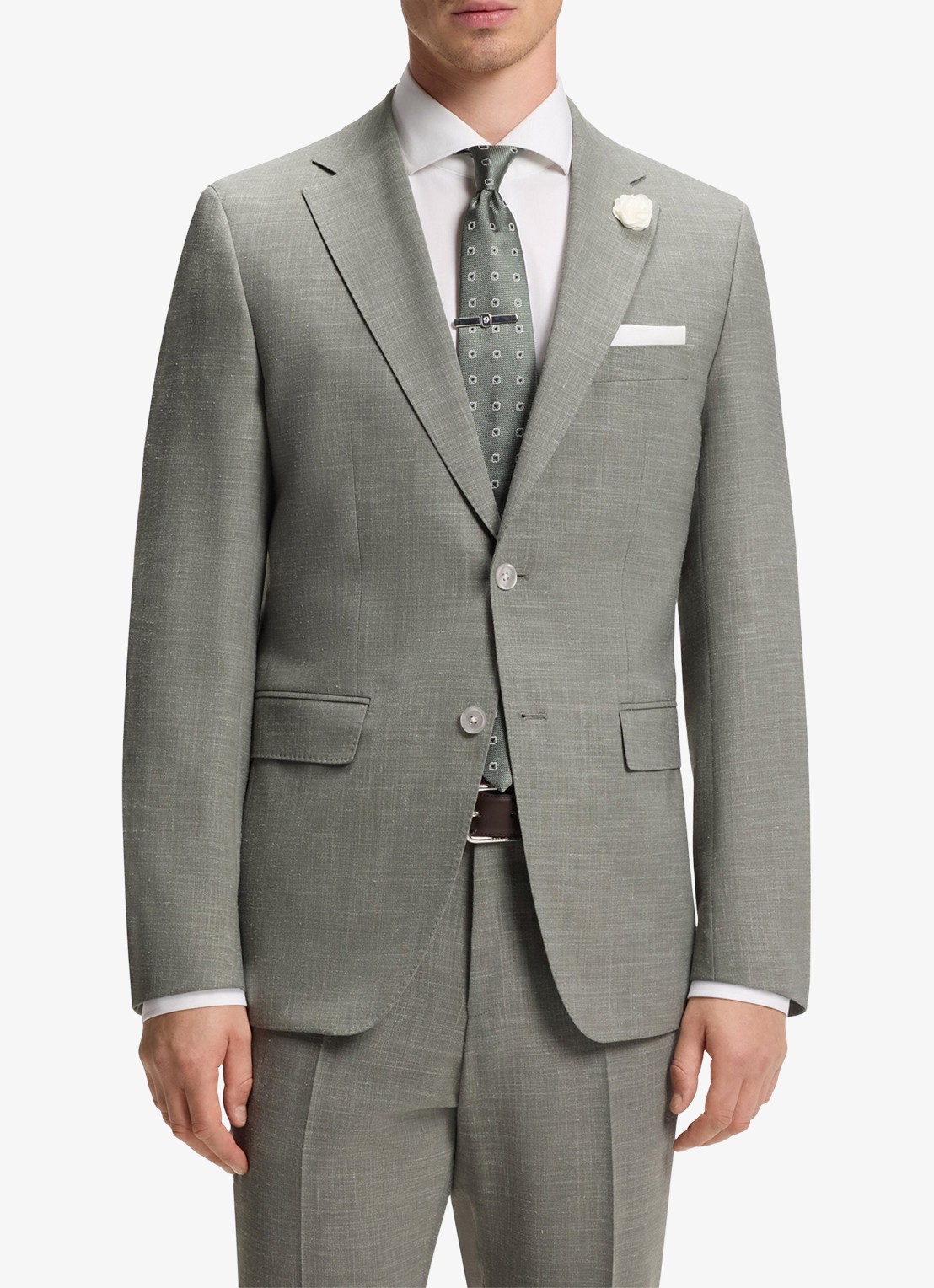 BOSS Slim fit colbert in wolblend met klepzakken - detail grijs