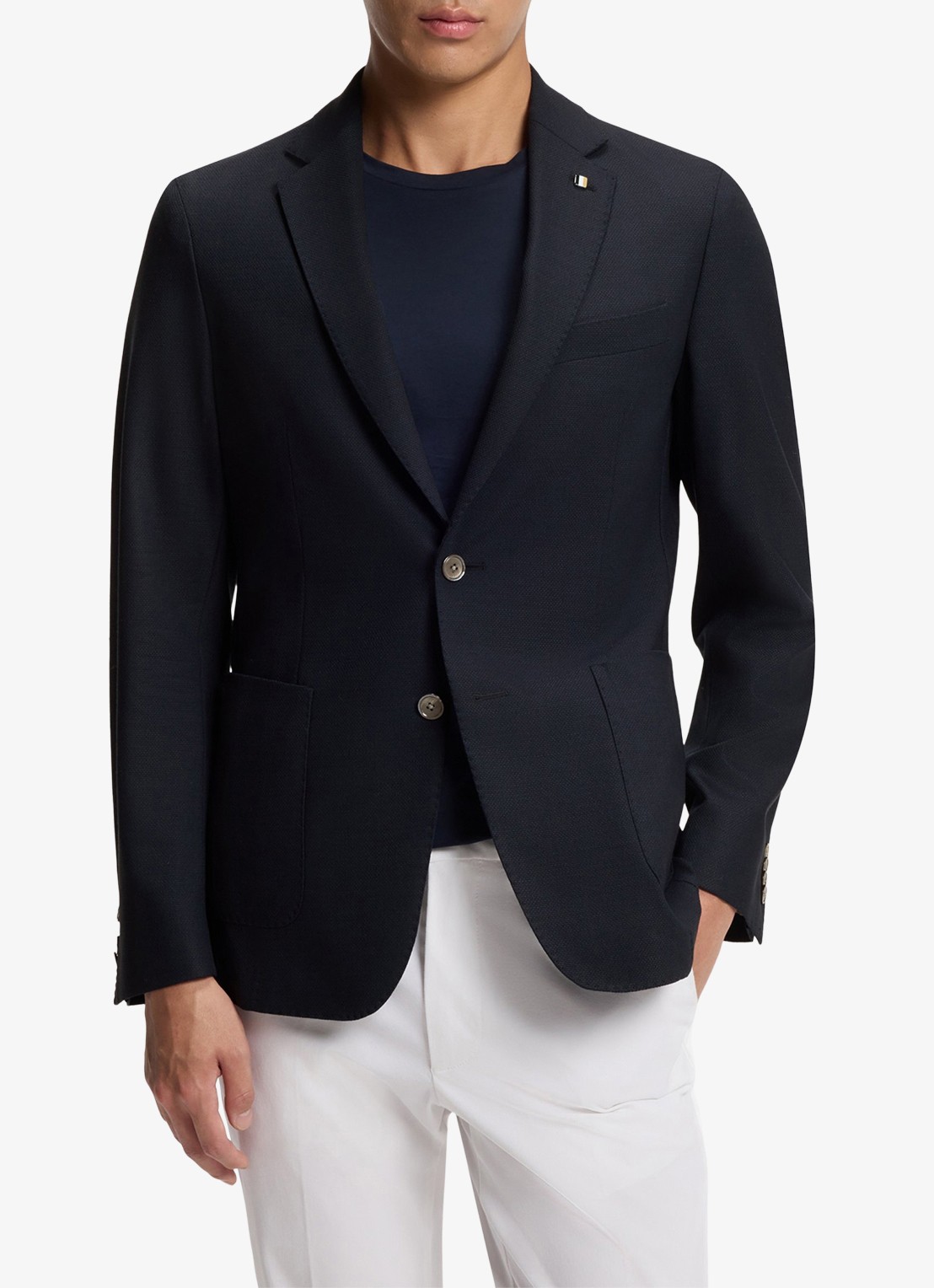 BOSS Slim fit colbert in wolblend - detail 3 blauw