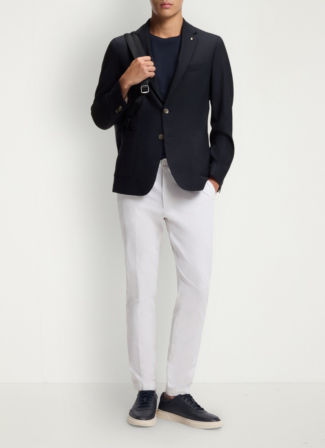 BOSS Slim fit colbert in wolblend - voorkant 2 blauw