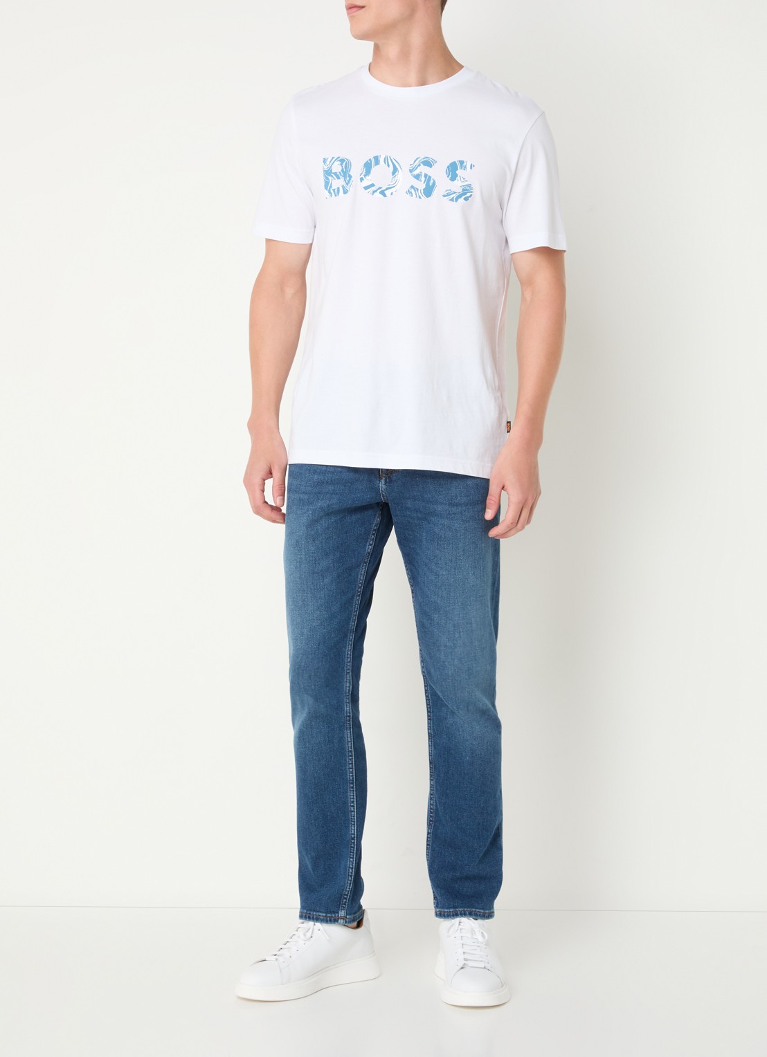 BOSS Slim fit jeans met medium wassing - voorkant 4 indigo