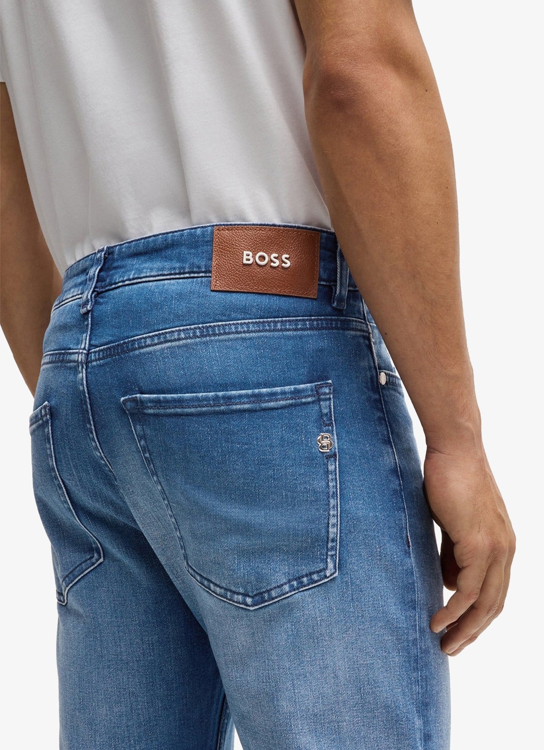 BOSS Slim fit jeans met medium wassing - detail 4 indigo