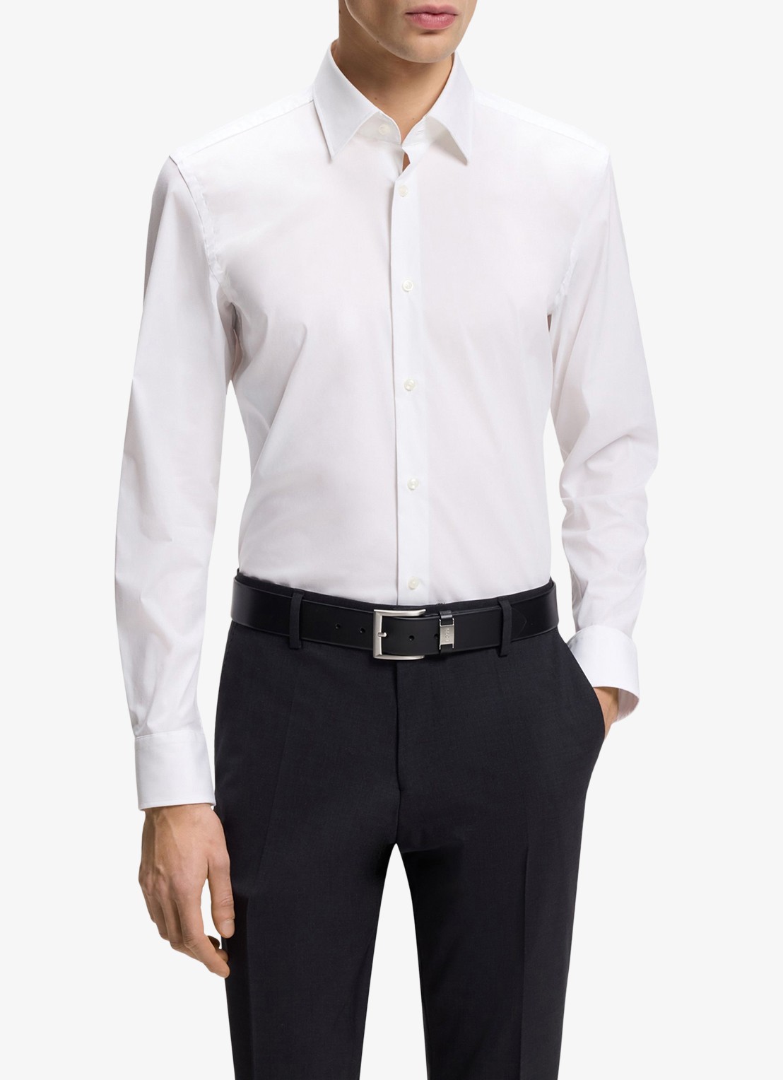 BOSS Slim-fit overhemd in gemakkelijk te strijken katoenen popeline met stretch - detail 3 white-100 / wit