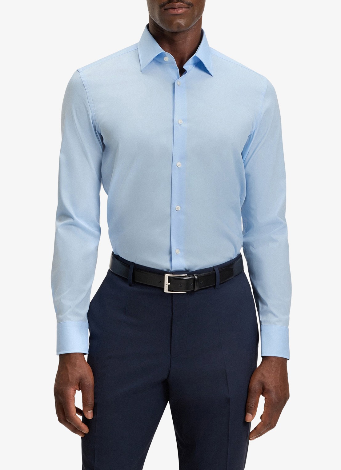 BOSS Slim-fit overhemd in gemakkelijk te strijken katoenen popeline met stretch - detail light/pastel blue-452 / blauw