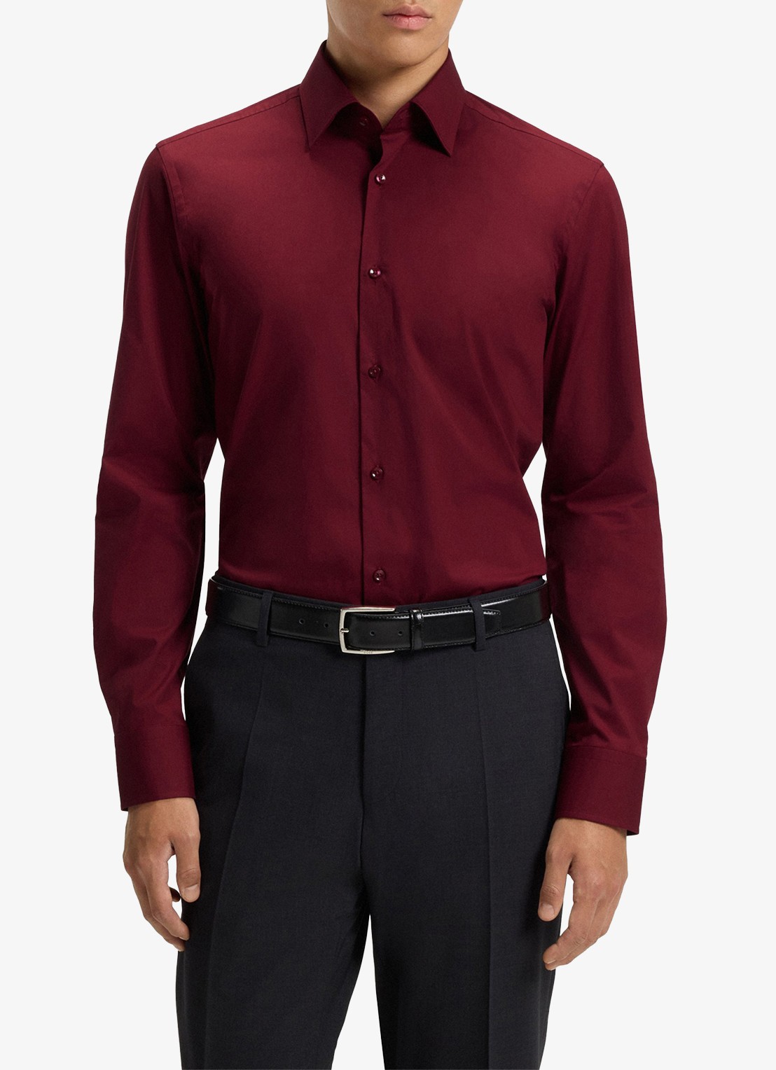 BOSS Slim-fit overhemd in gemakkelijk te strijken katoenen popeline met stretch - detail 2 dark red-602 / rood