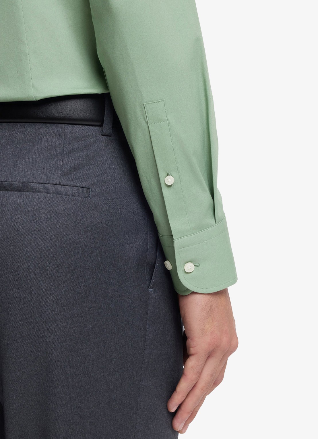 BOSS Slim-fit overhemd in gemakkelijk te strijken katoenen popeline met stretch - detail 6 open green-373 / groen