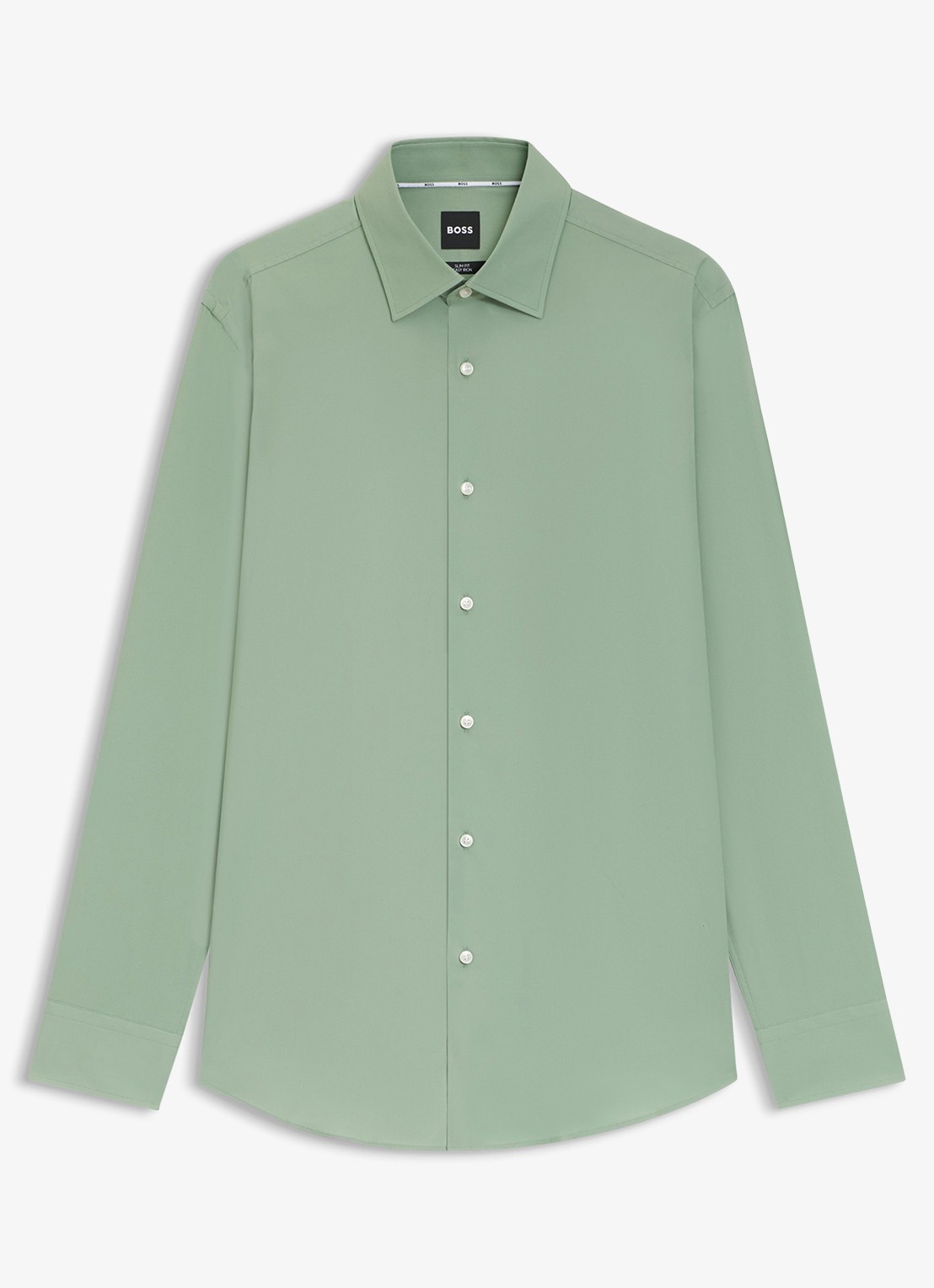 BOSS Slim-fit overhemd in gemakkelijk te strijken katoenen popeline met stretch - voorkant 2 open green-373 / groen