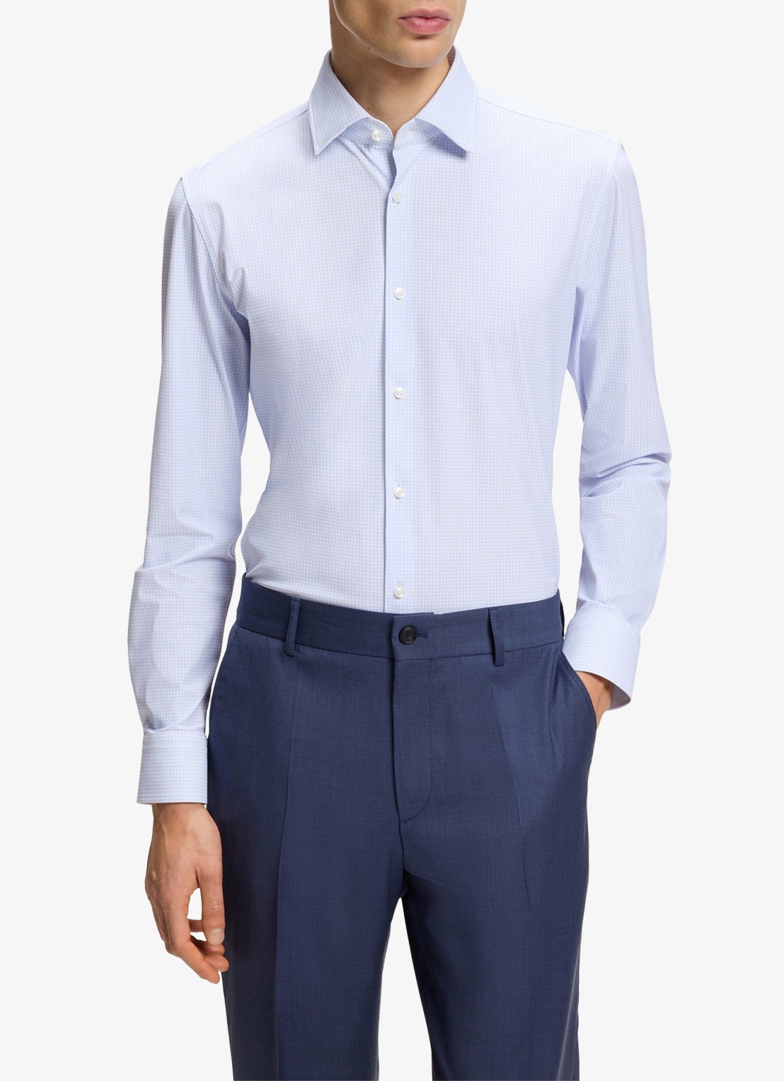 BOSS Slim fit overhemd met kent kraag - detail 2 lichtblauw
