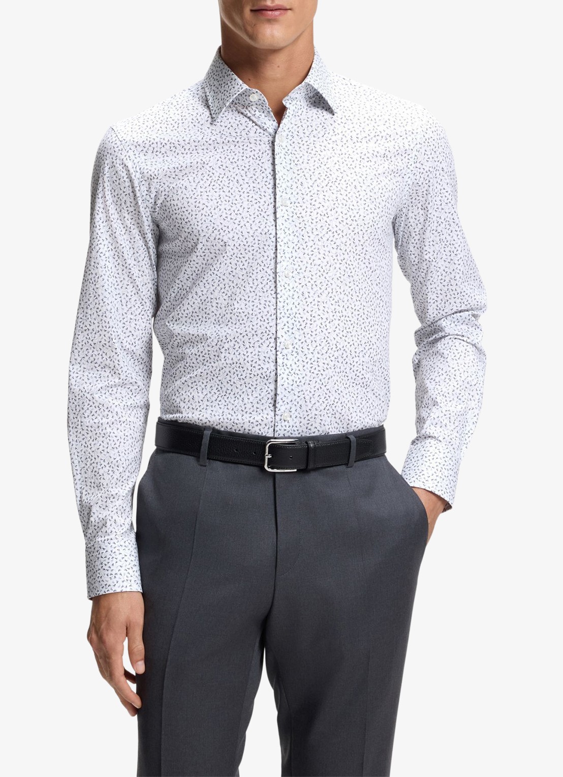 BOSS Slim fit overhemd met print - detail middenblauw
