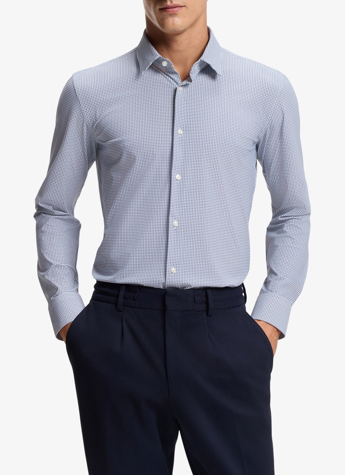 BOSS Slim fit overhemd met print - detail 2 donkerblauw