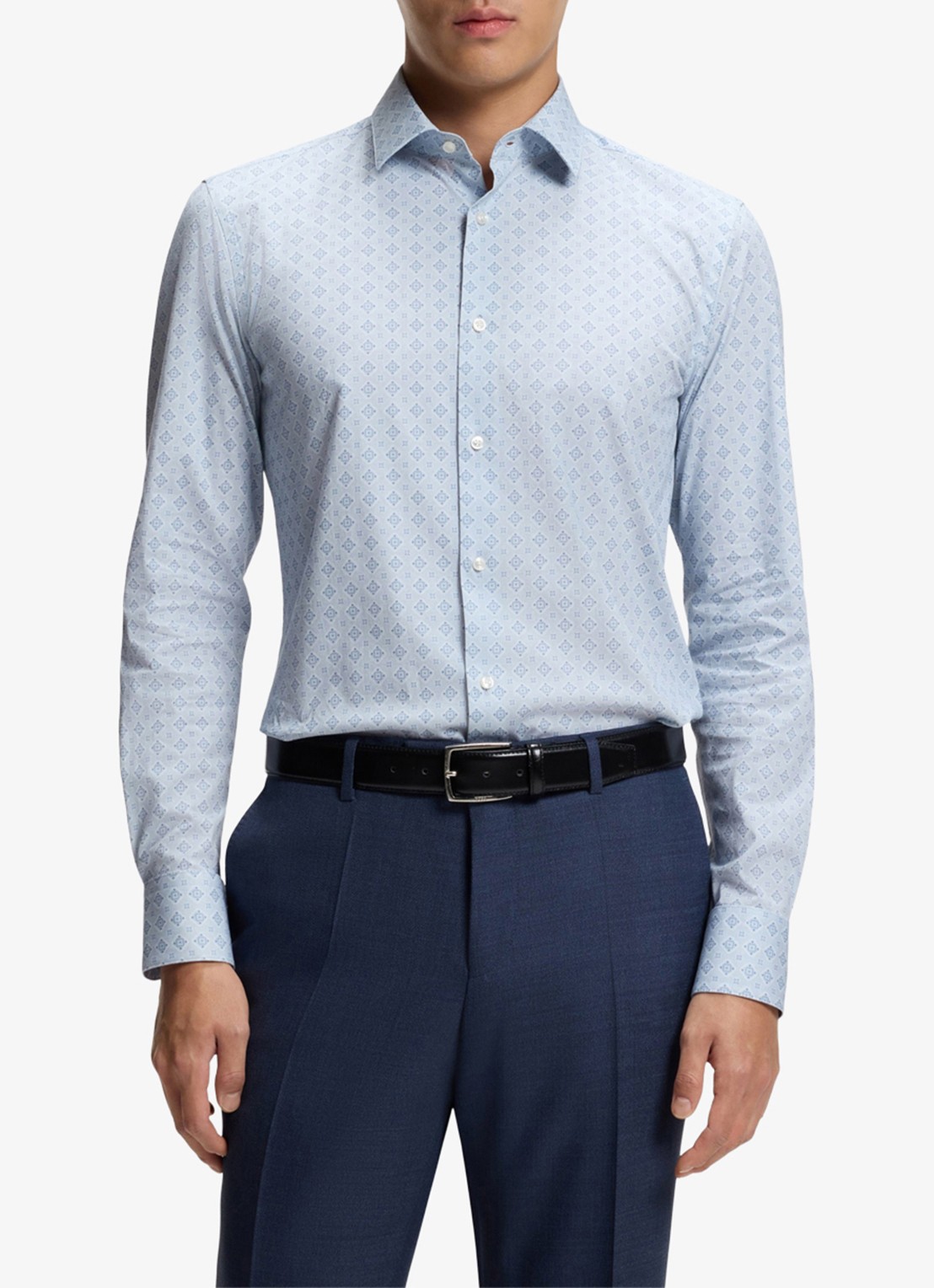 BOSS Slim-fit overhemd met print - detail lichtblauw