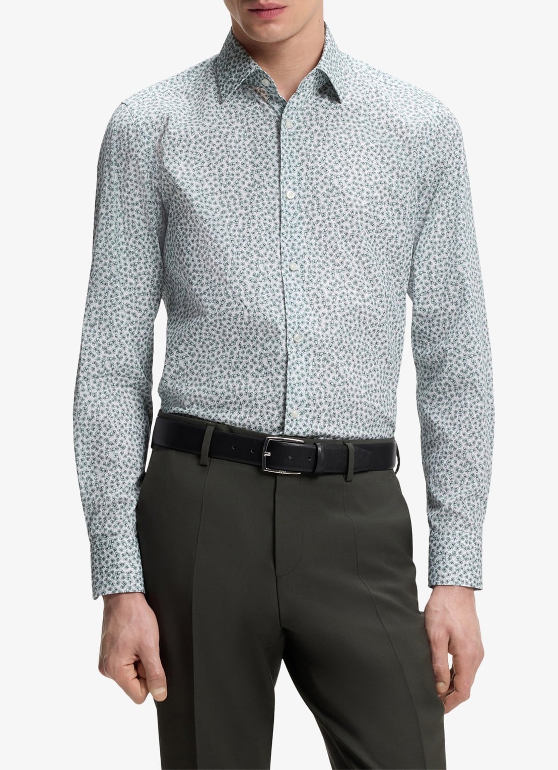 BOSS Slim fit overhemd met print - detail 4 groen