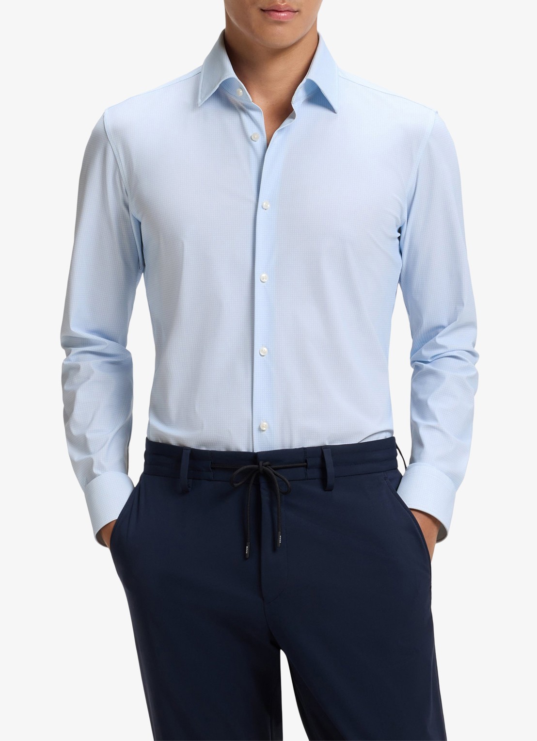 BOSS Slim fit overhemd met ruit dessin - detail lichtblauw