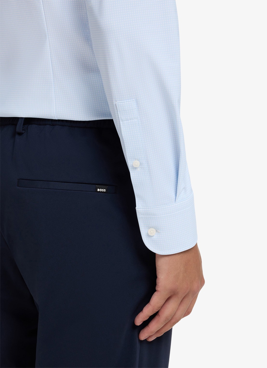 BOSS Slim fit overhemd met ruit dessin - detail 3 lichtblauw
