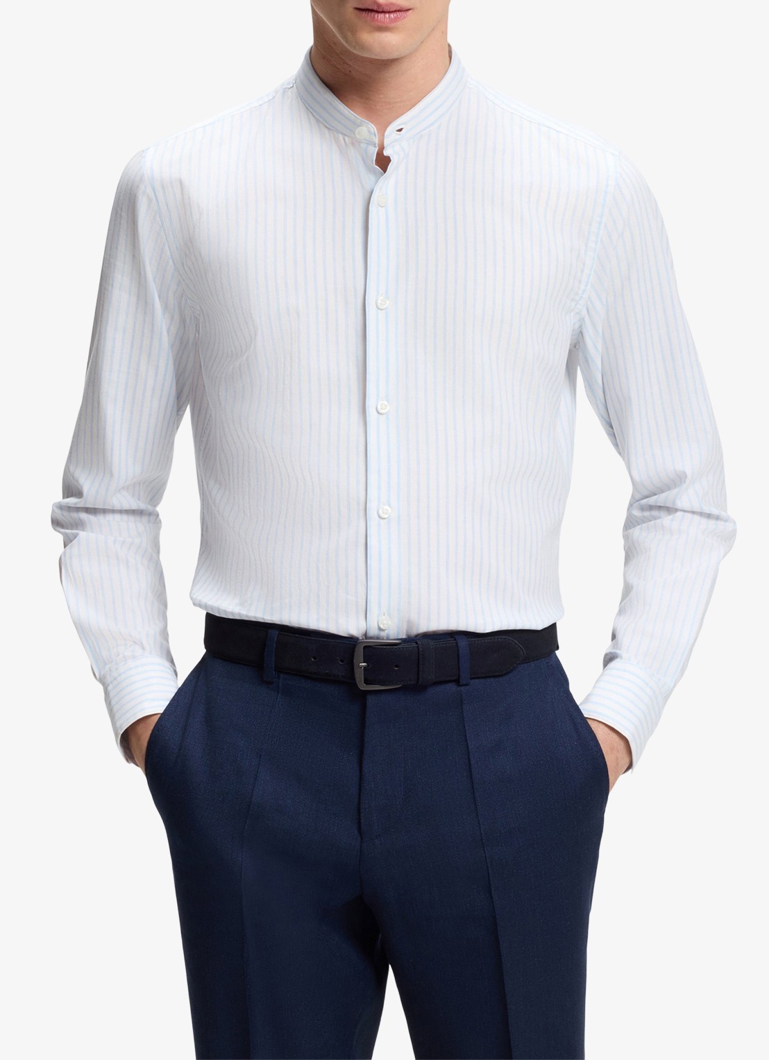 BOSS Slim fit overhemd met streepprint - detail 4 lichtblauw