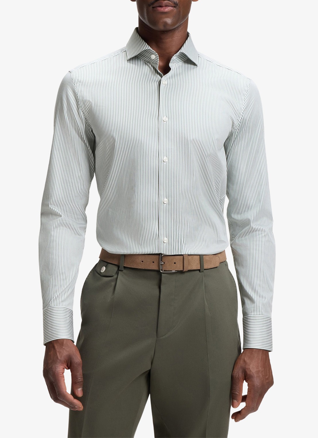 BOSS Slim fit overhemd met streepprint - detail 4 lichtgroen