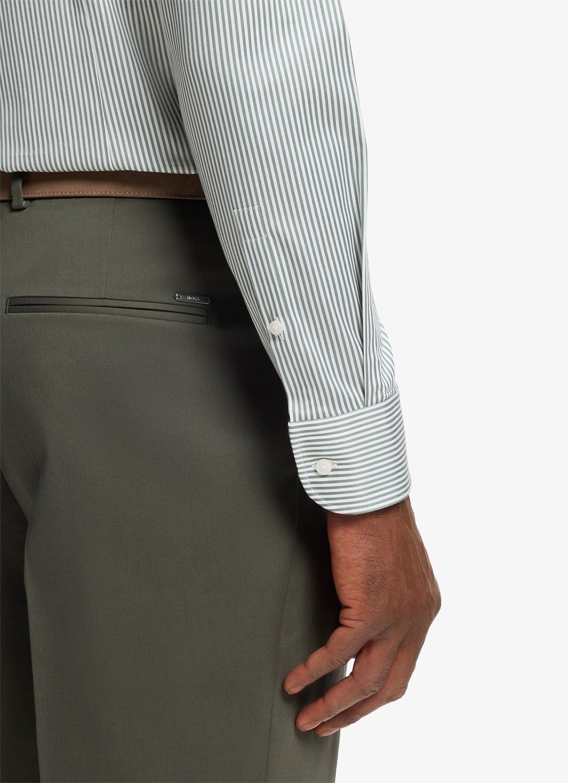 BOSS Slim fit overhemd met streepprint - detail 6 lichtgroen