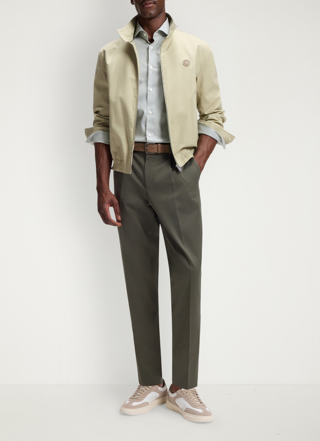BOSS Slim fit overhemd met streepprint - voorkant 2 lichtgroen