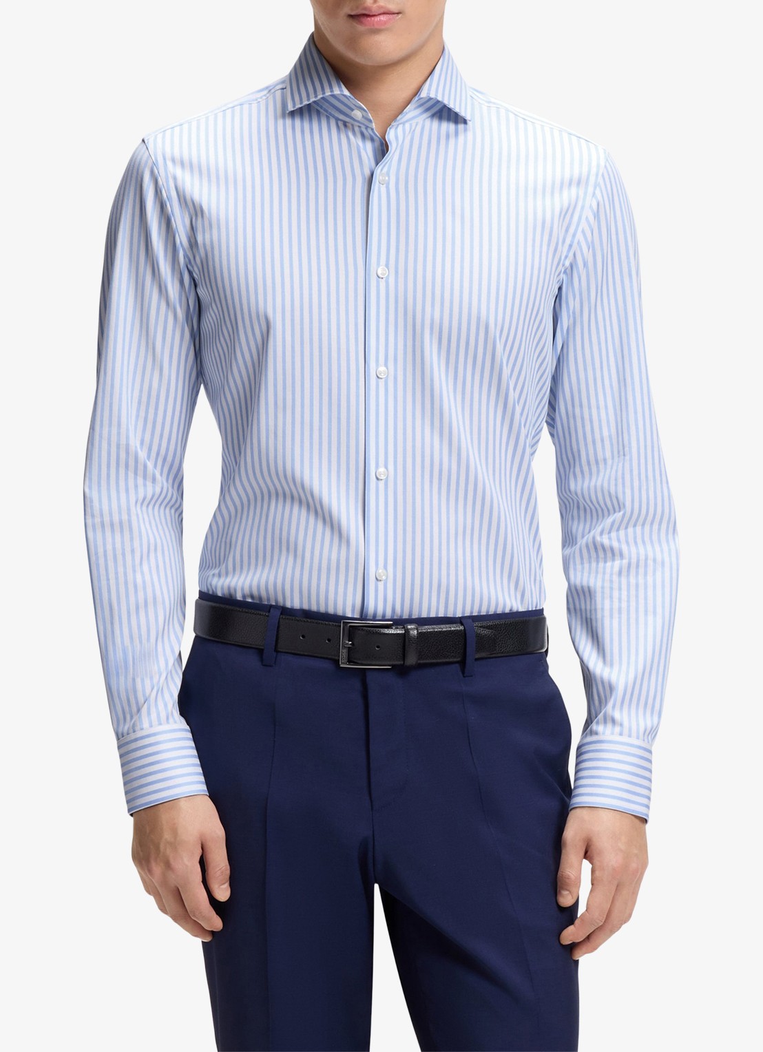 BOSS Slim fit overhemd met streepprint - detail 4 lichtblauw