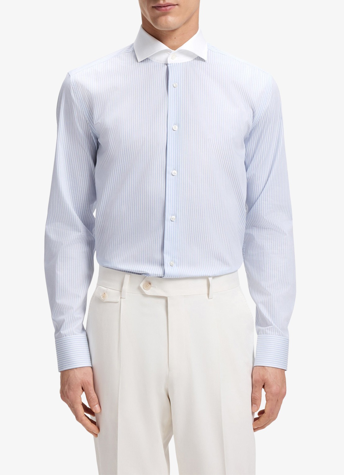 BOSS Slim fit overhemd met streepprint - detail lichtblauw