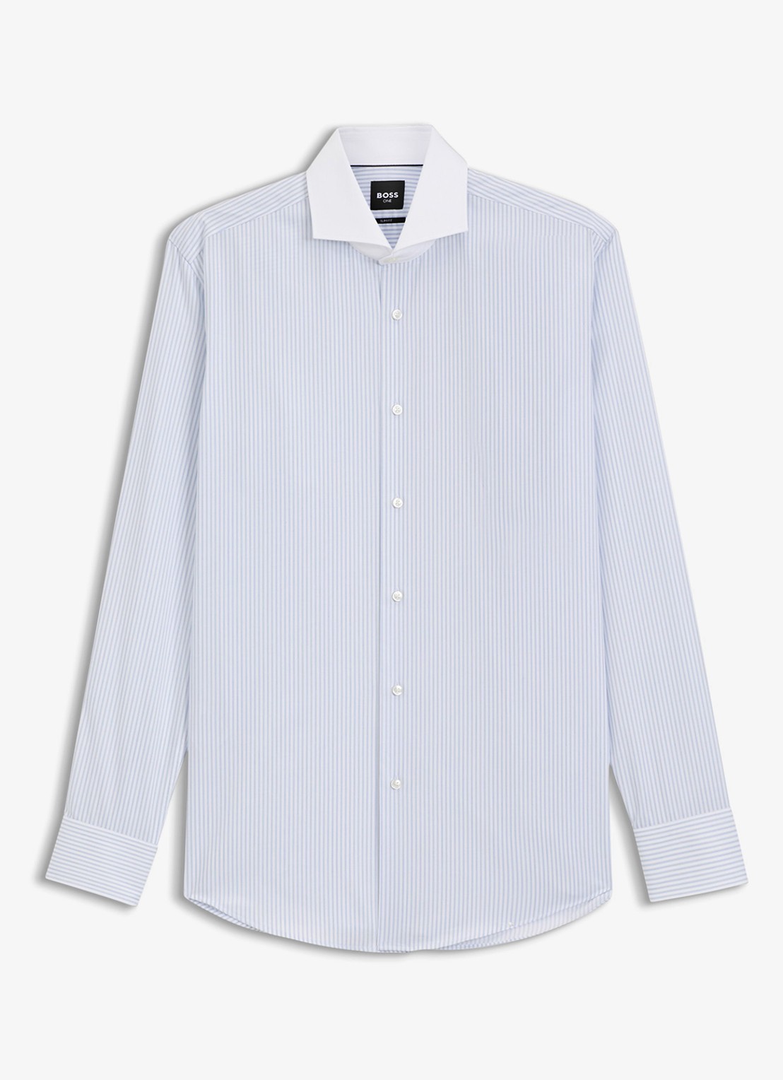 BOSS Slim fit overhemd met streepprint - voorkant 5 lichtblauw