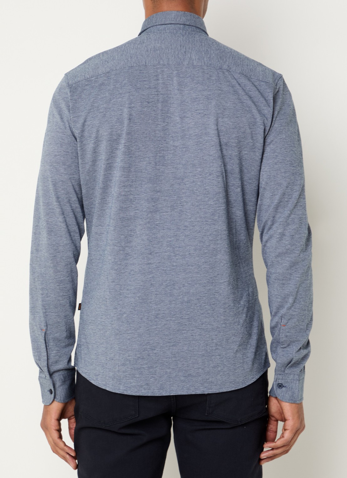 BOSS Slim-fit overhemd van gemêleerde katoenen jersey - achterkant blauw