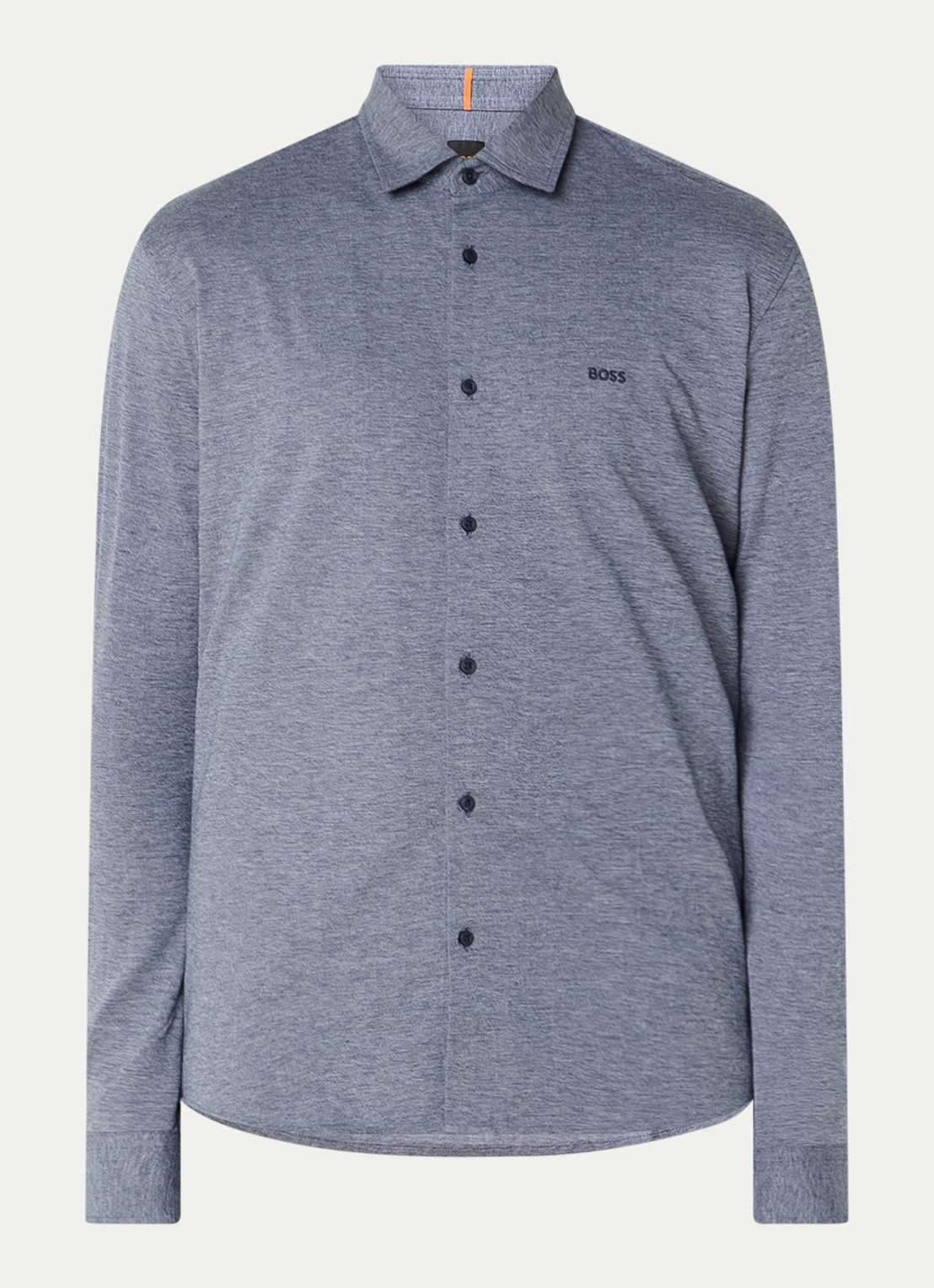 BOSS Slim-fit overhemd van gemêleerde katoenen jersey - voorkant 2 blauw