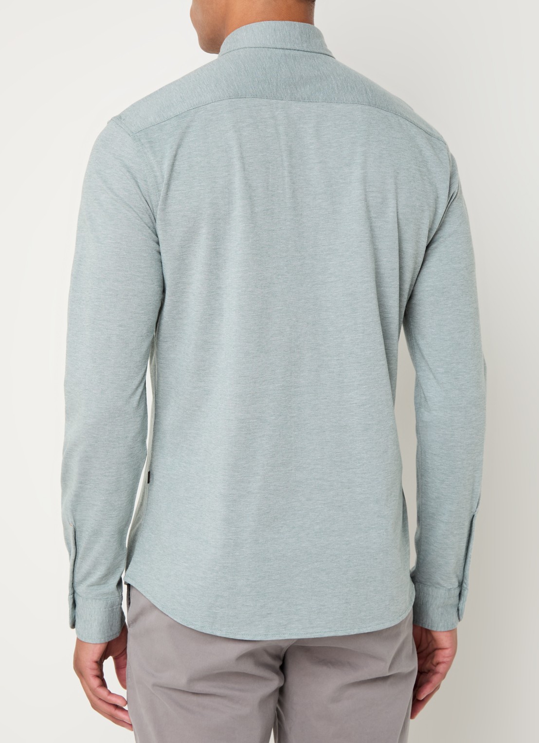 BOSS Slim-fit overhemd van gemêleerde katoenen jersey - achterkant 4 mint