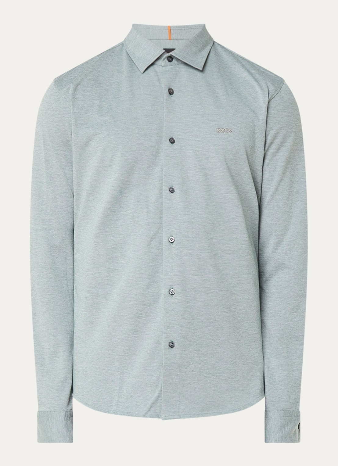 BOSS Slim-fit overhemd van gemêleerde katoenen jersey - voorkant mint