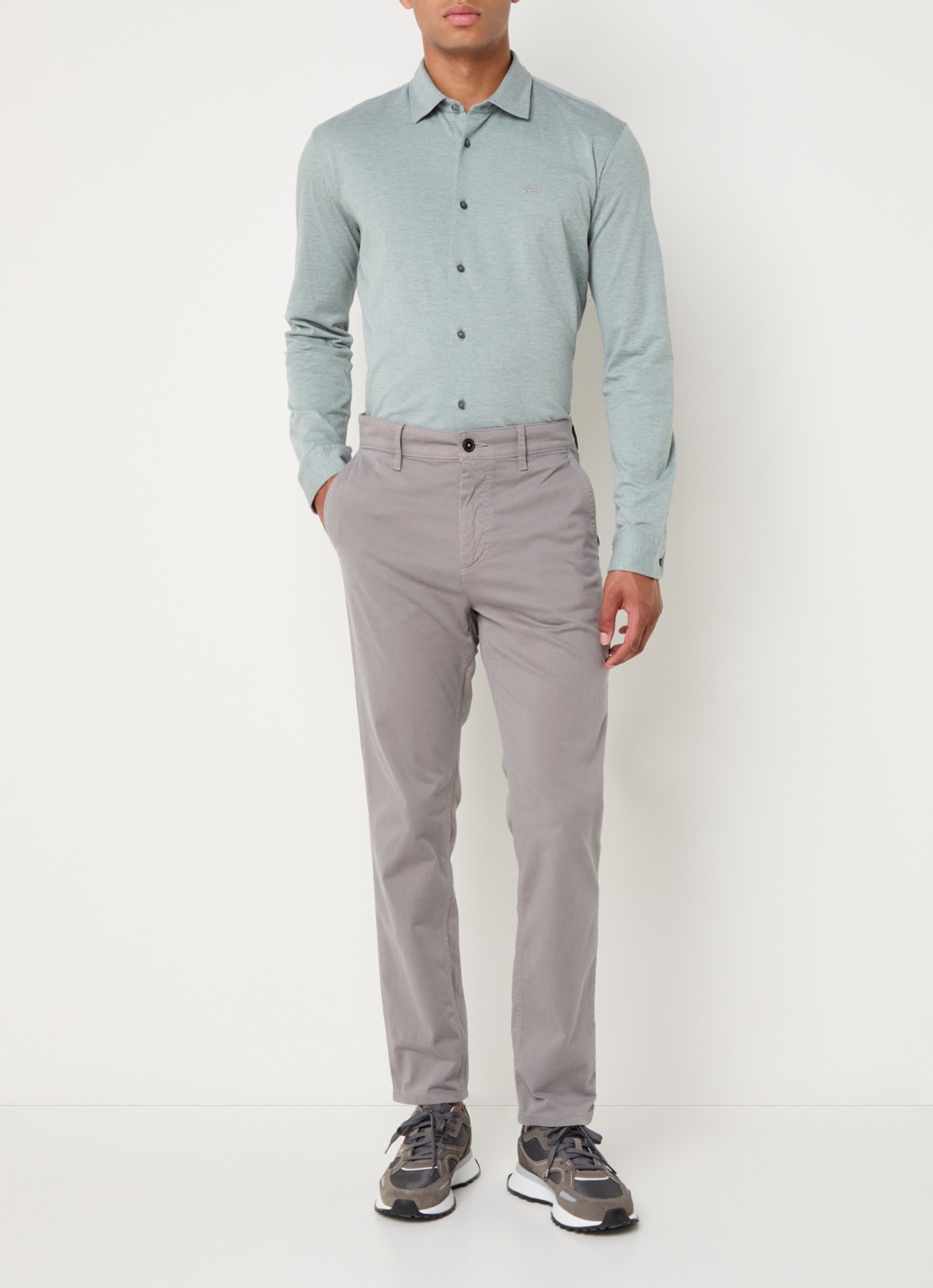 BOSS Slim-fit overhemd van gemêleerde katoenen jersey - voorkant 2 mint