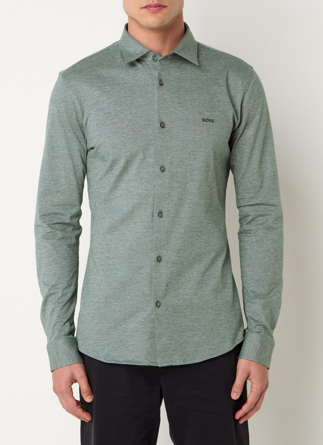 BOSS Slim-fit overhemd van gemêleerde katoenen jersey - detail 6 grijs