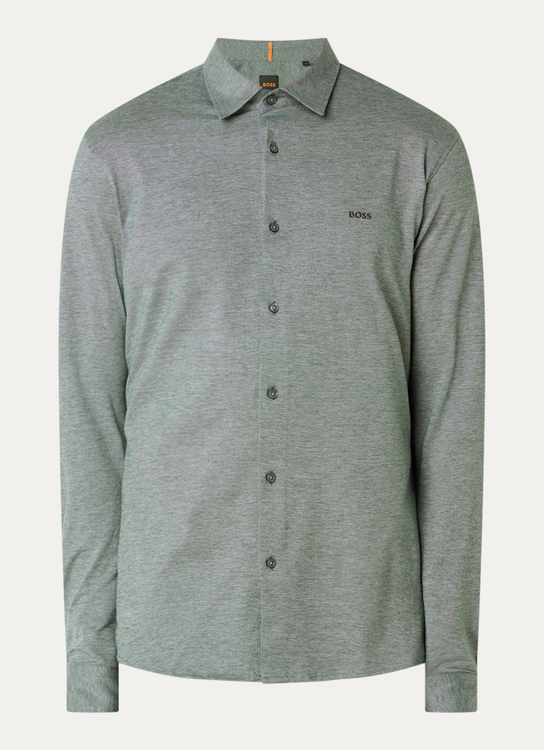 BOSS Slim-fit overhemd van gemêleerde katoenen jersey - voorkant grijs