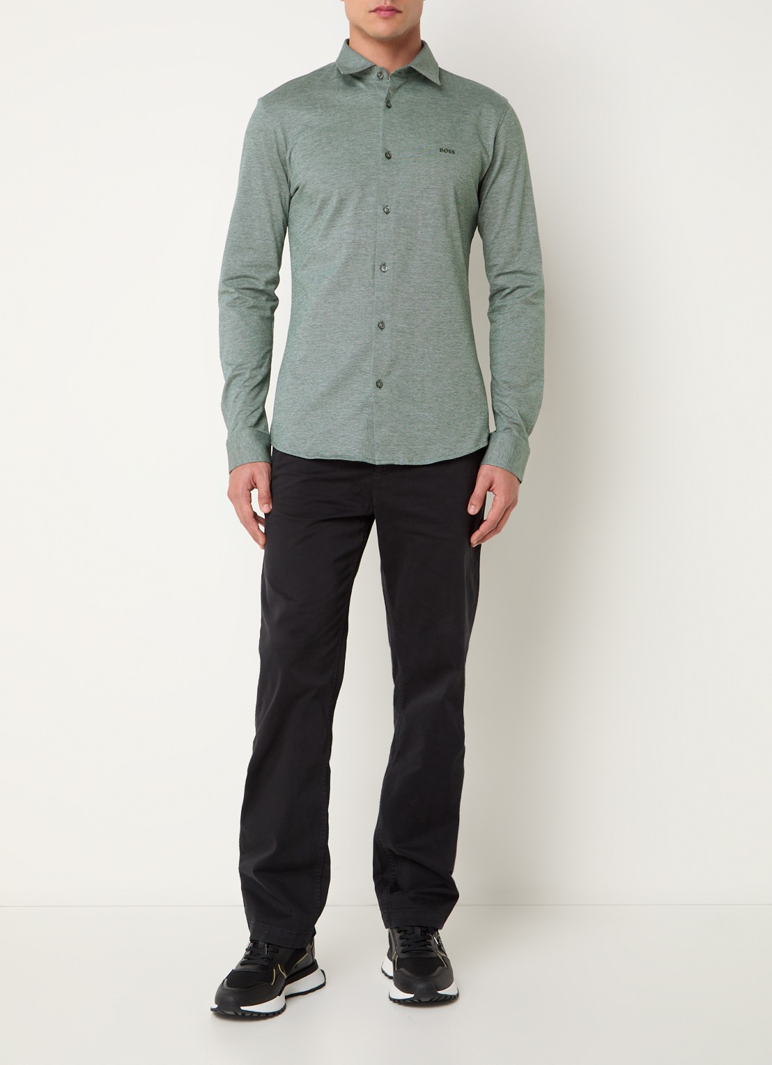 BOSS Slim-fit overhemd van gemêleerde katoenen jersey - voorkant 2 grijs