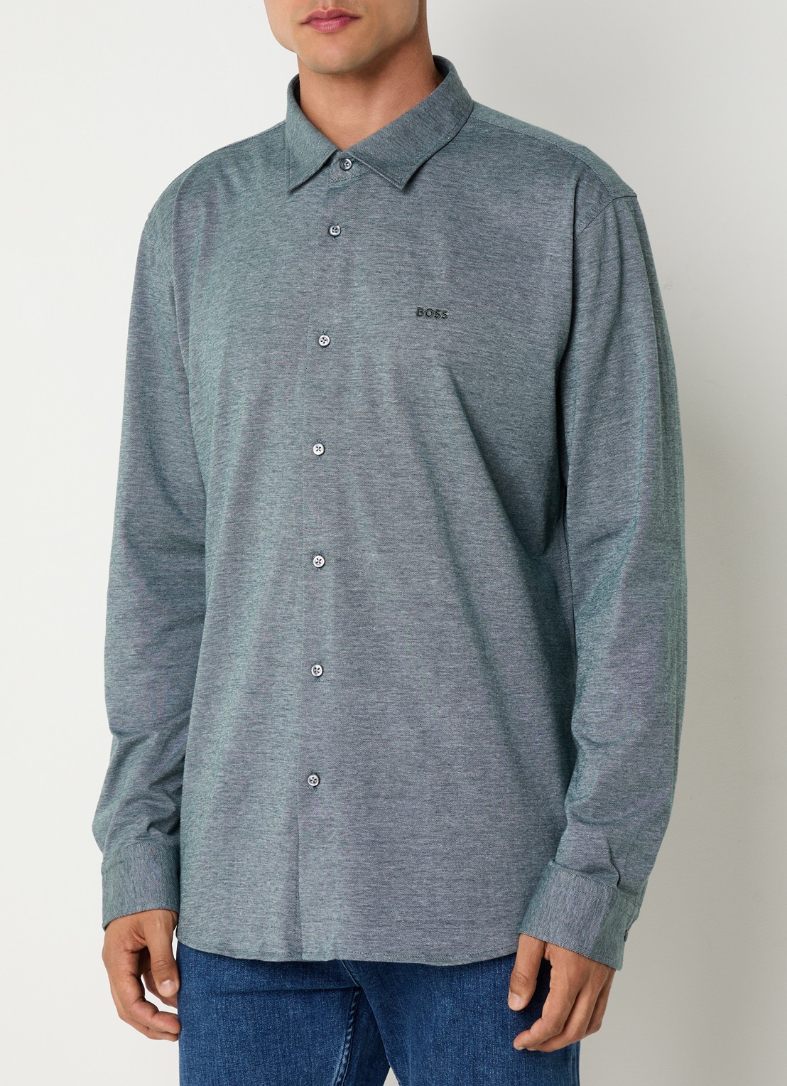 BOSS Slim-fit overhemd van gemêleerde katoenen jersey - detail 7 grijs