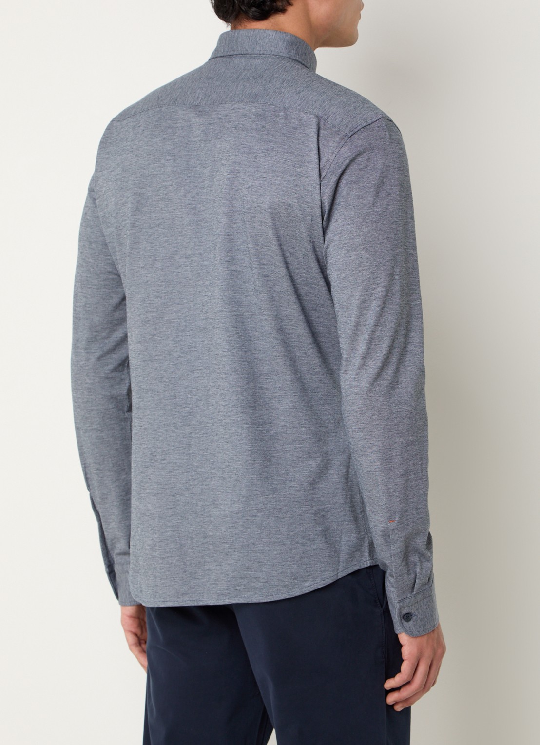 BOSS Slim-fit overhemd van gemêleerde katoenen jersey - achterkant donkerblauw