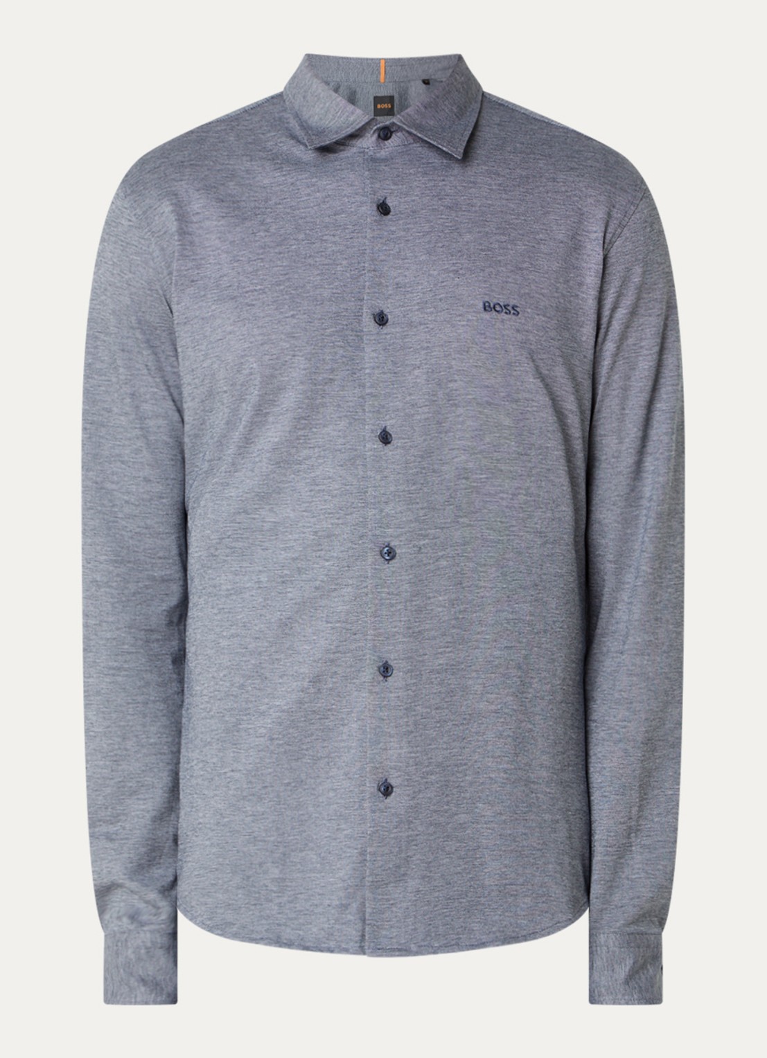 BOSS Slim-fit overhemd van gemêleerde katoenen jersey - voorkant 2 donkerblauw