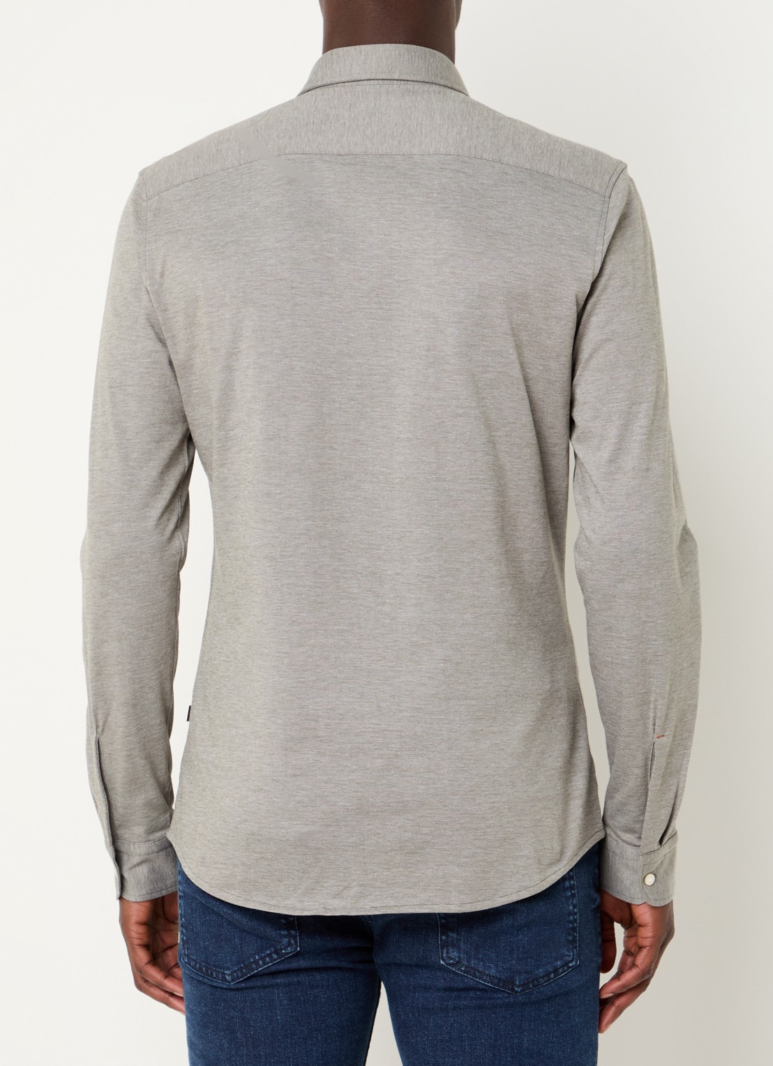 BOSS Slim-fit overhemd van gemêleerde katoenen jersey - achterkant 4 olijfgroen