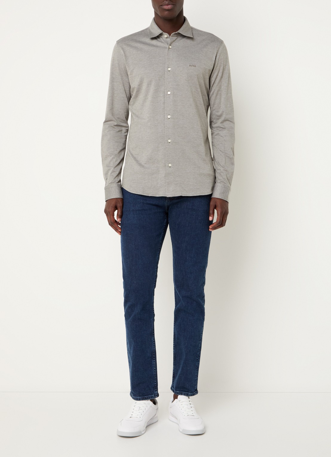 BOSS Slim-fit overhemd van gemêleerde katoenen jersey - voorkant 3 olijfgroen