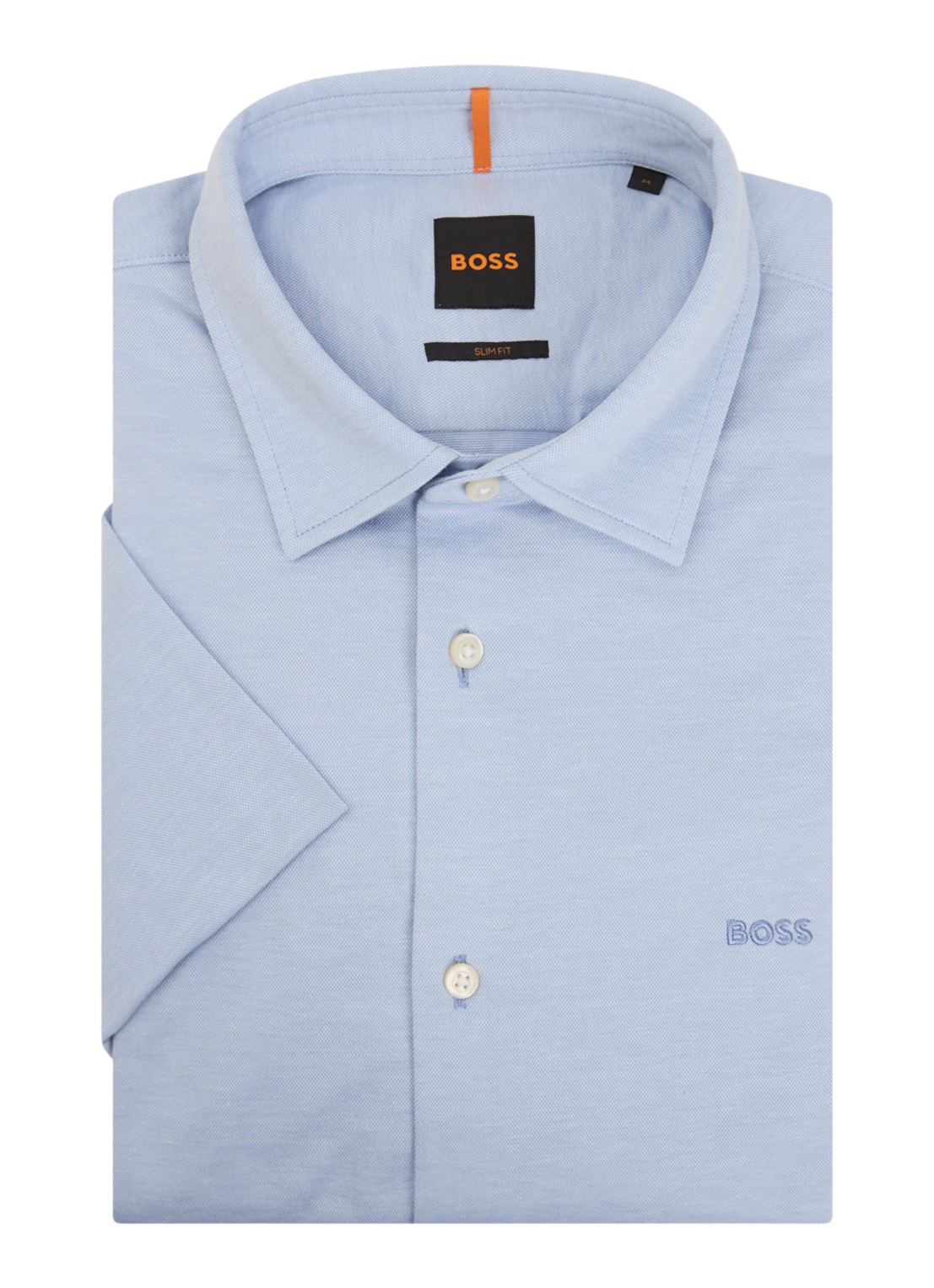BOSS Slim-fit overhemd van gemêleerde katoenen jersey - voorkant 3 staalblauw